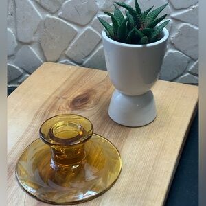 DEPRESSION GLASS | Amber Etched Candle Holder